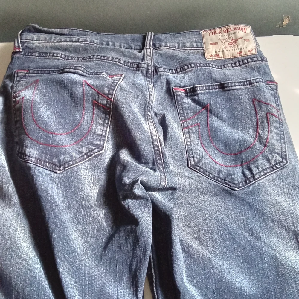 True Religion Ricky Relaxed Straight Denim Jeans‎ Men Blue Button Fly Size